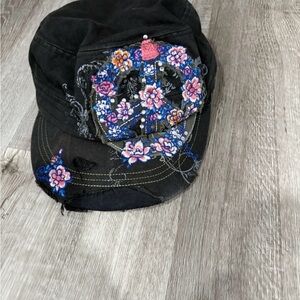 Embroidered Black Floral Cap